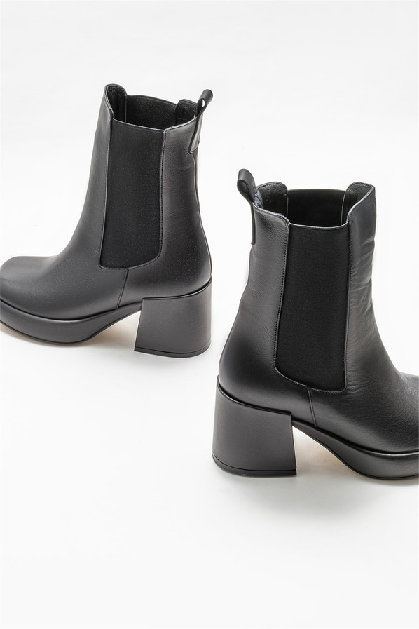 Siyah deri topuklu kadın bot - Elle Shoes