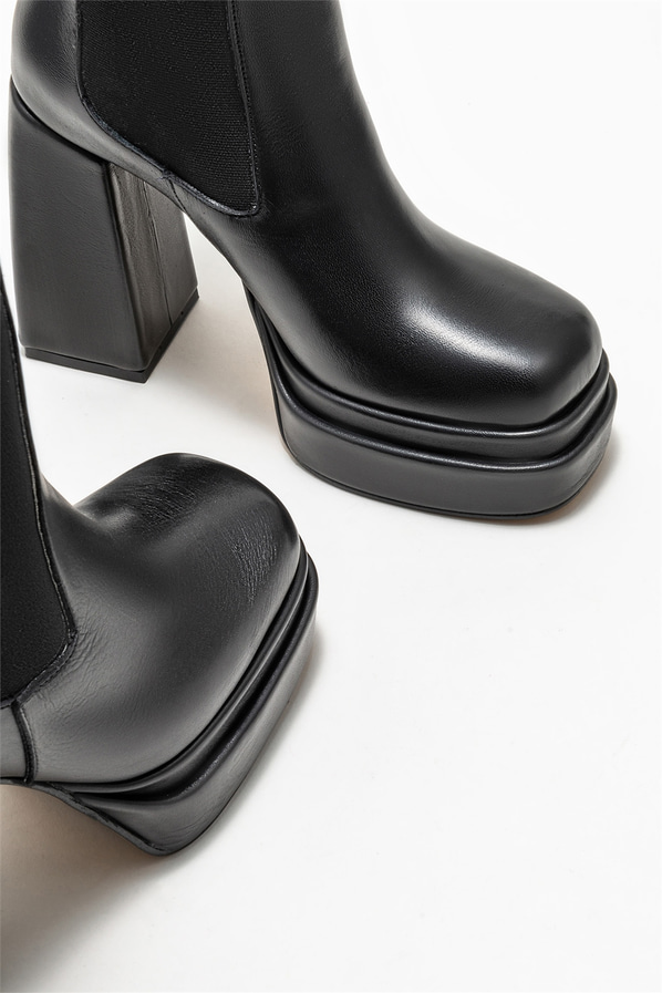 Siyah deri topuklu kadın bot - Elle Shoes