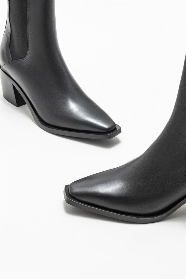 Siyah deri topuklu kadın bot - Elle Shoes