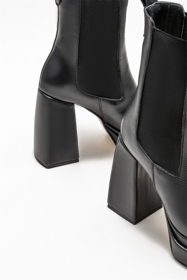 Siyah deri topuklu kadın bot - Elle Shoes