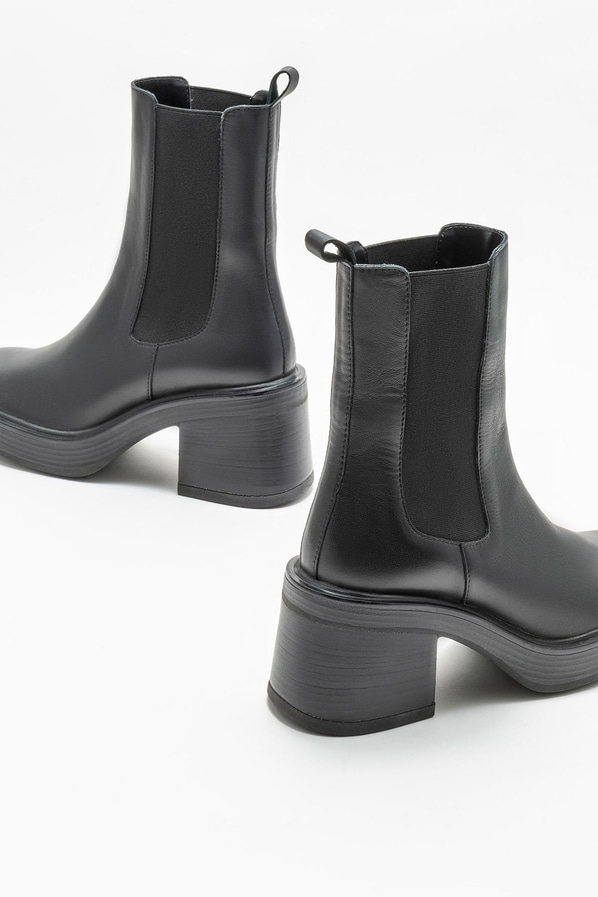 Siyah deri topuklu kadın bot - Elle Shoes