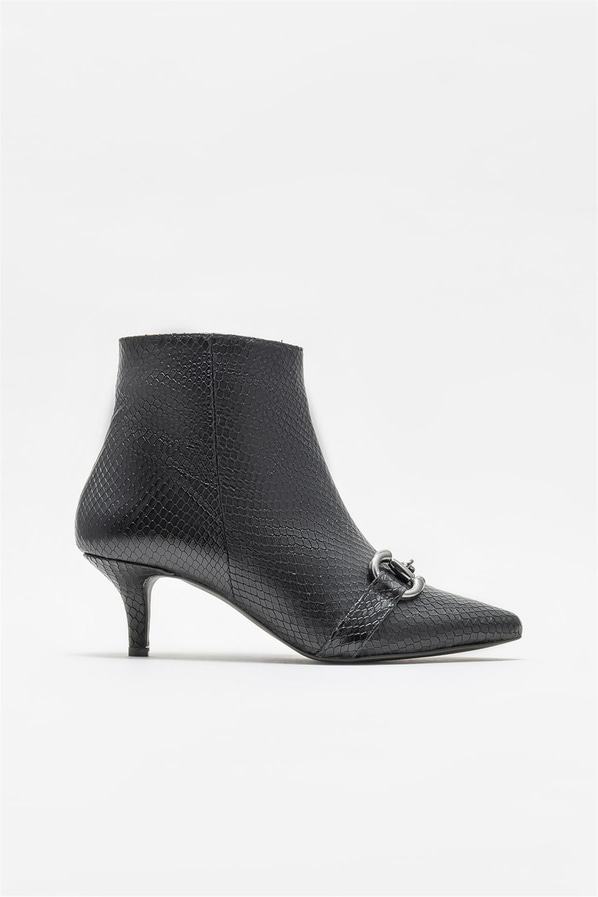 Siyah deri topuklu kadın bot - Elle Shoes