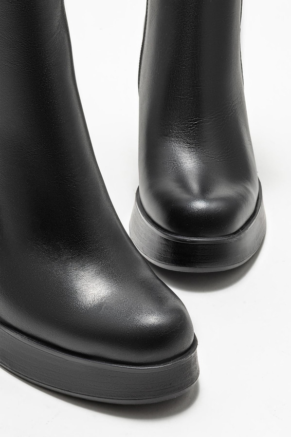 Siyah deri topuklu kadın bot - Elle Shoes