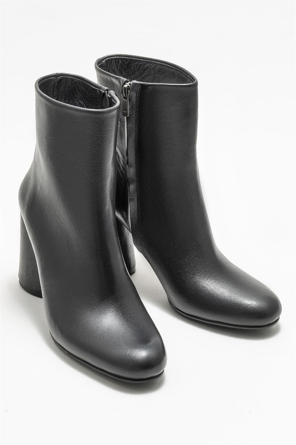 Siyah deri topuklu kadın bot - Elle Shoes