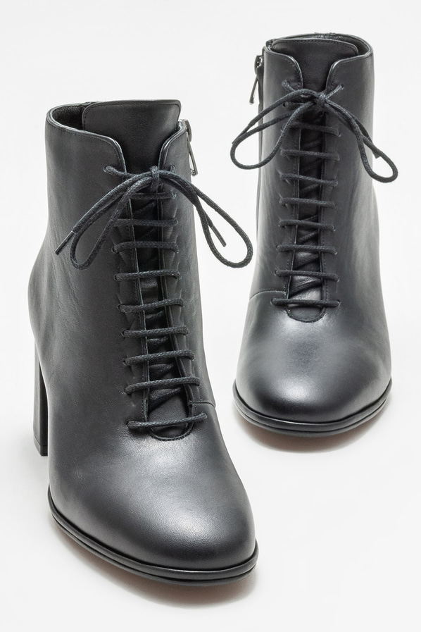 Siyah deri topuklu kadın bot - Elle Shoes