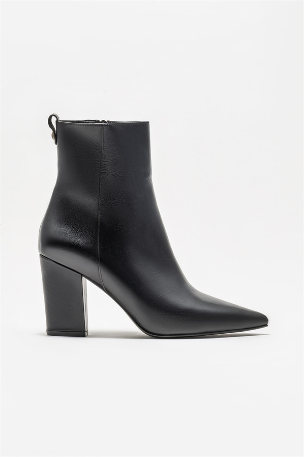 Siyah deri topuklu kadın bot - Elle Shoes