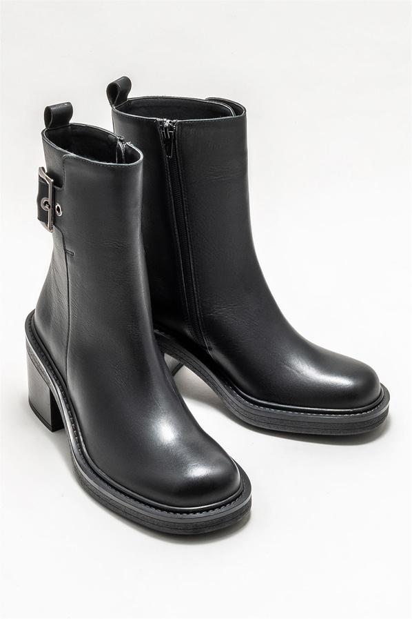 Siyah deri topuklu kadın bot - Elle Shoes
