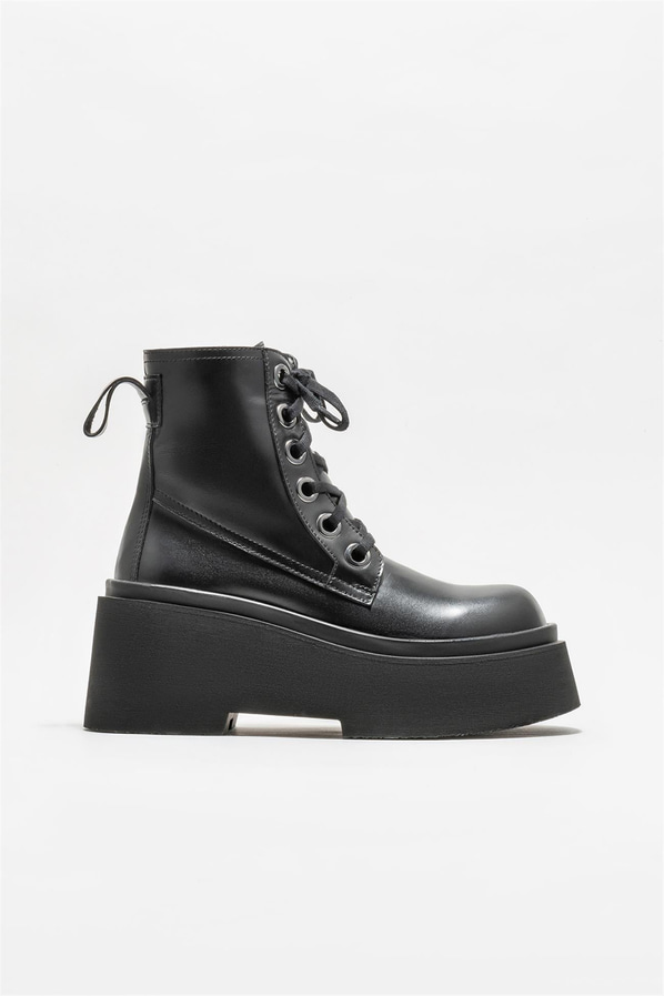 Siyah deri topuklu kadın bot - Elle Shoes