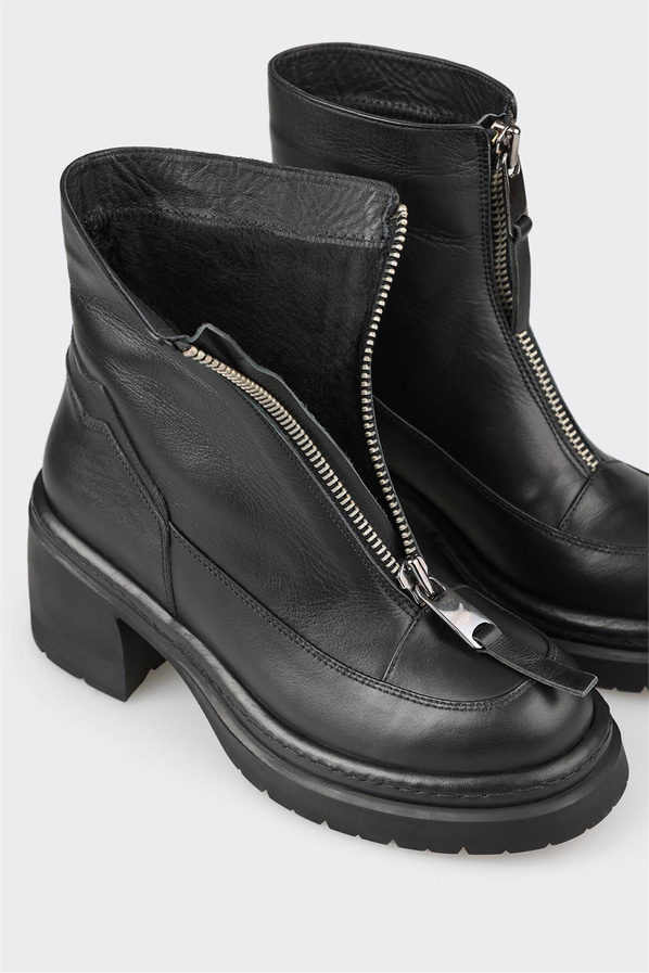 Siyah deri topuklu kadın bot - Elle Shoes
