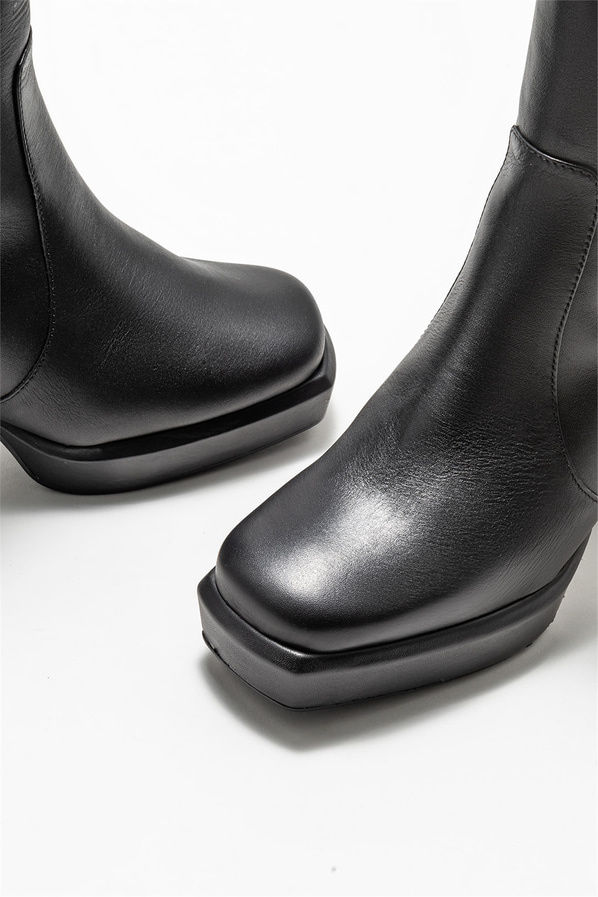 Siyah deri topuklu kadın bot - Elle Shoes