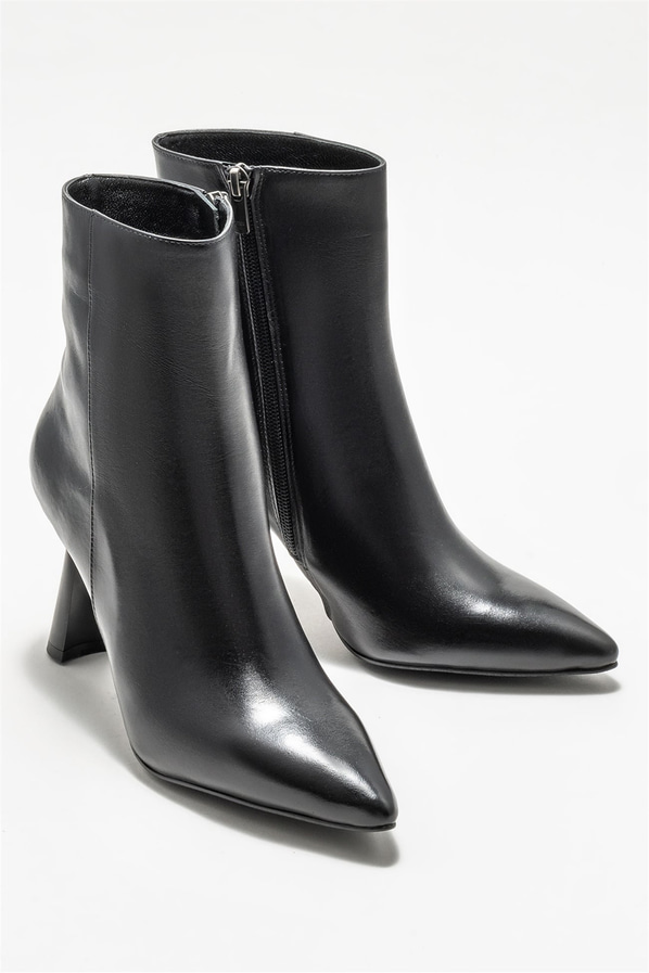 Siyah deri topuklu kadın bot - Elle Shoes