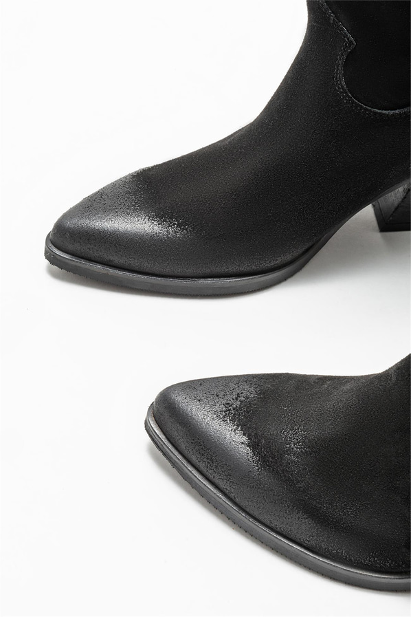 Siyah deri topuklu kadın bot - Elle Shoes