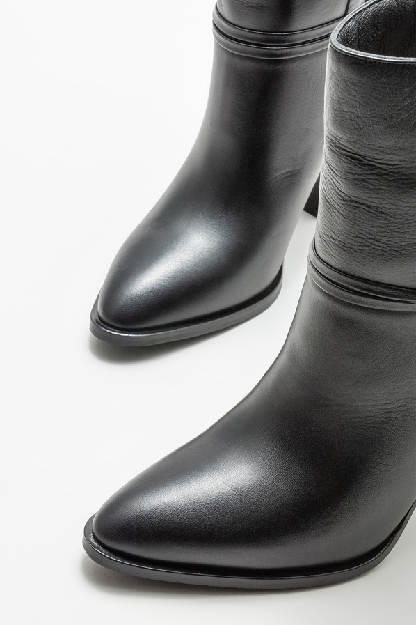 Siyah deri topuklu kadın bot - Elle Shoes