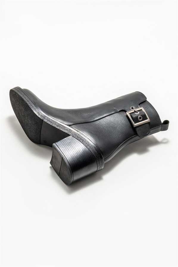 Siyah deri topuklu kadın bot - Elle Shoes