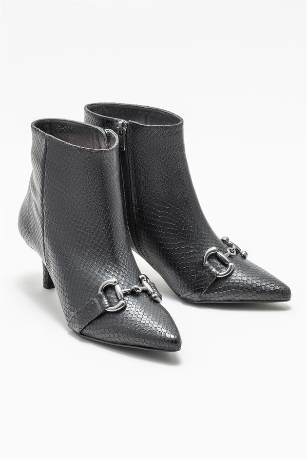 Siyah deri topuklu kadın bot - Elle Shoes