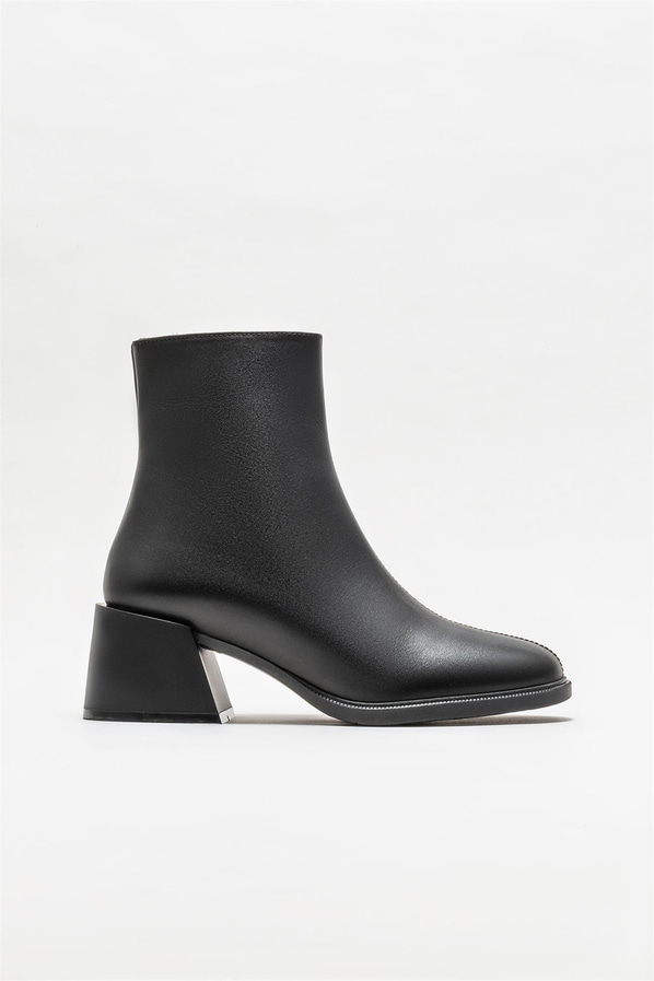 Siyah deri topuklu kadın bot, ofis stili için - Elle Shoes