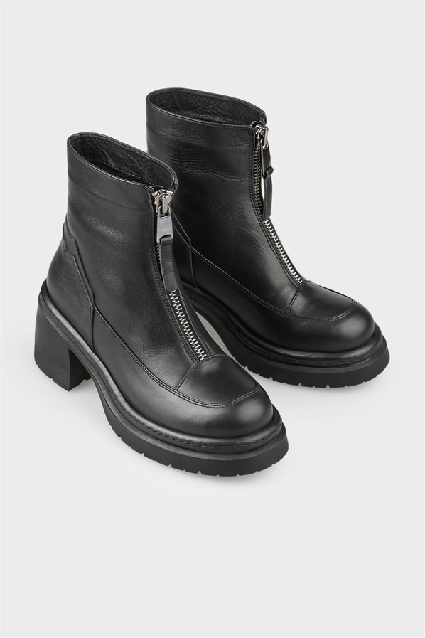 Siyah deri topuklu kadın bot - Elle Shoes