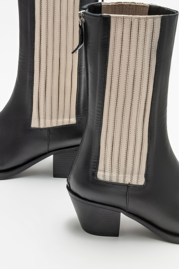 Siyah deri topuklu kadın bot - Elle Shoes