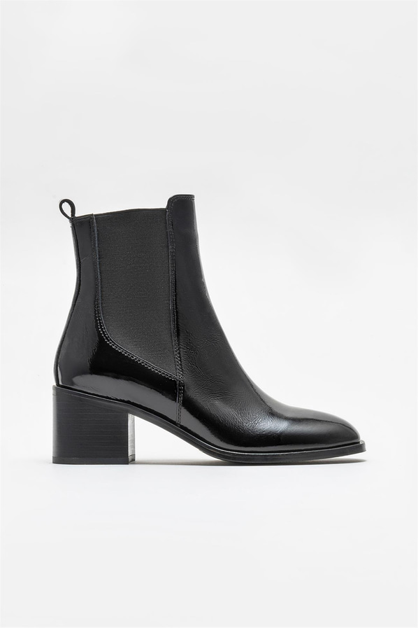 Siyah deri topuklu kadın bot - Elle Shoes