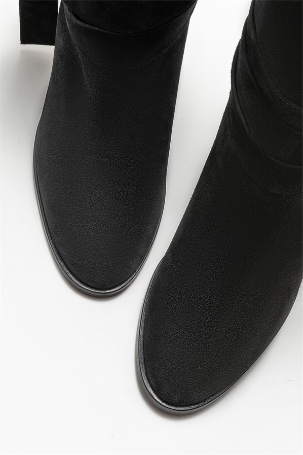 Siyah deri topuklu kadın bot - Elle Shoes
