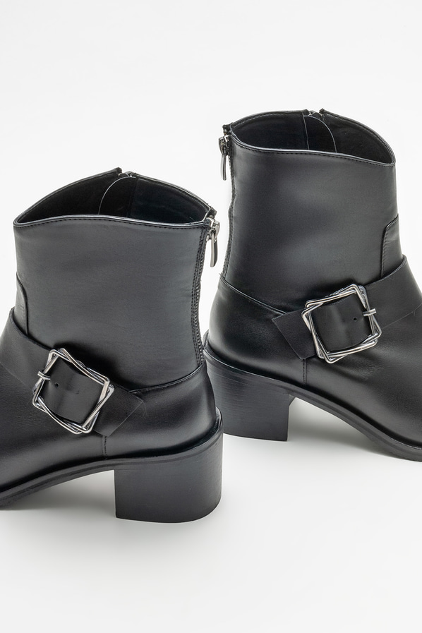 Siyah deri topuklu kadın bot - Elle Shoes