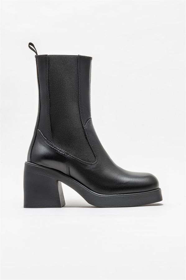 Siyah deri topuklu kadın bot - Elle Shoes