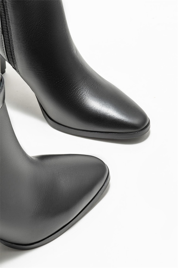 Siyah deri topuklu kadın bot - Elle Shoes