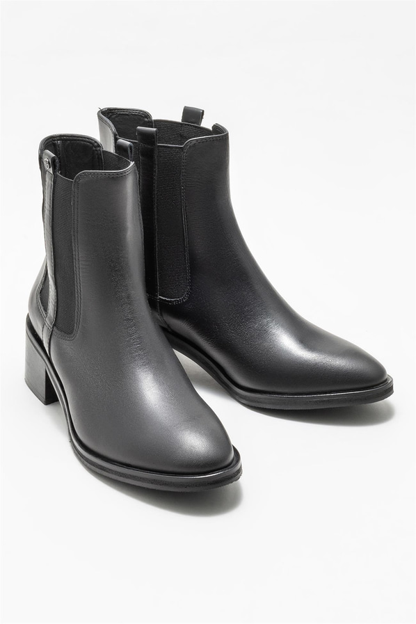 Siyah deri topuklu kadın bot - Elle Shoes