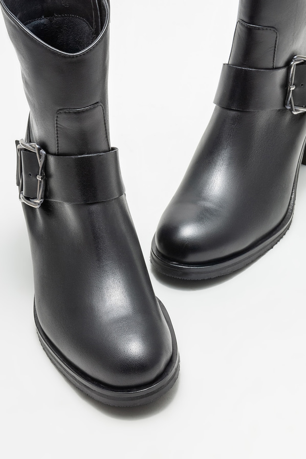 Siyah deri topuklu kadın bot - Elle Shoes
