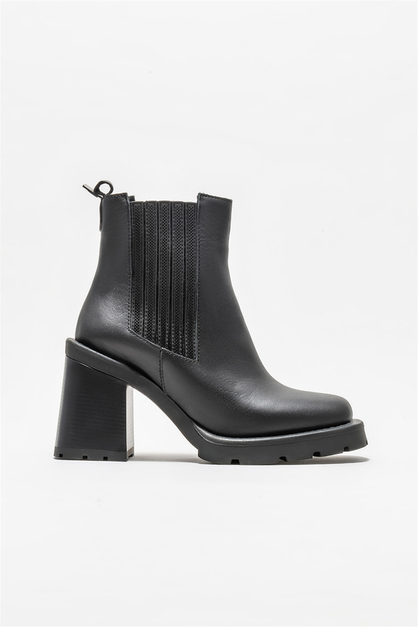 Siyah deri topuklu kadın bot - Elle Shoes