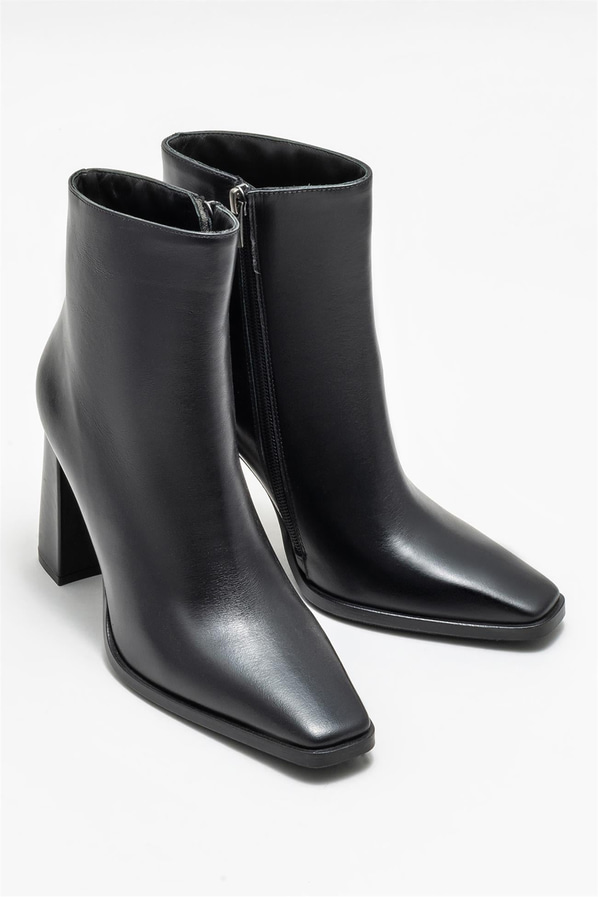 Siyah deri topuklu kadın bot - Elle Shoes