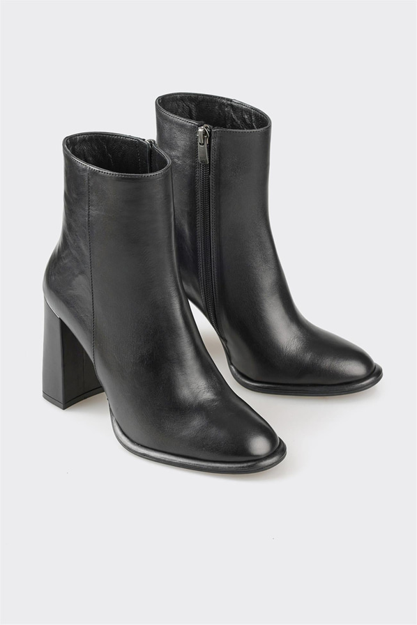 Siyah deri topuklu kadın bot - Elle Shoes