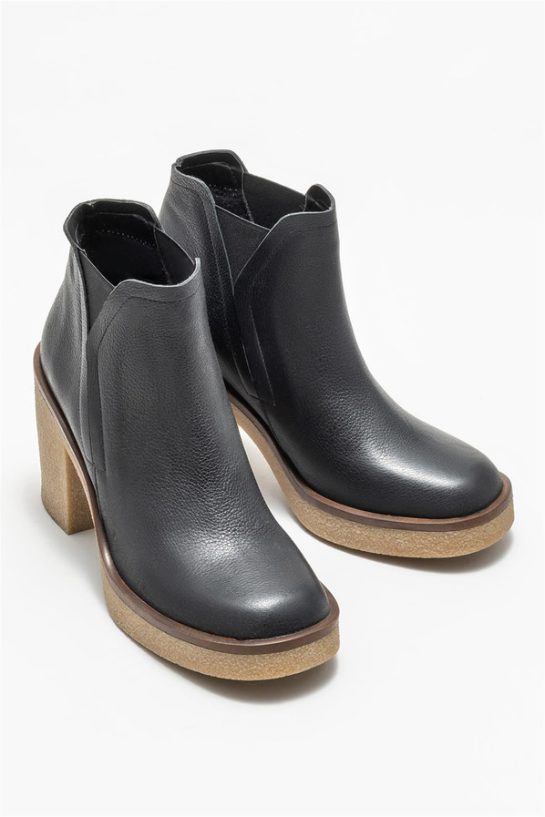Siyah deri topuklu kadın bot - Elle Shoes