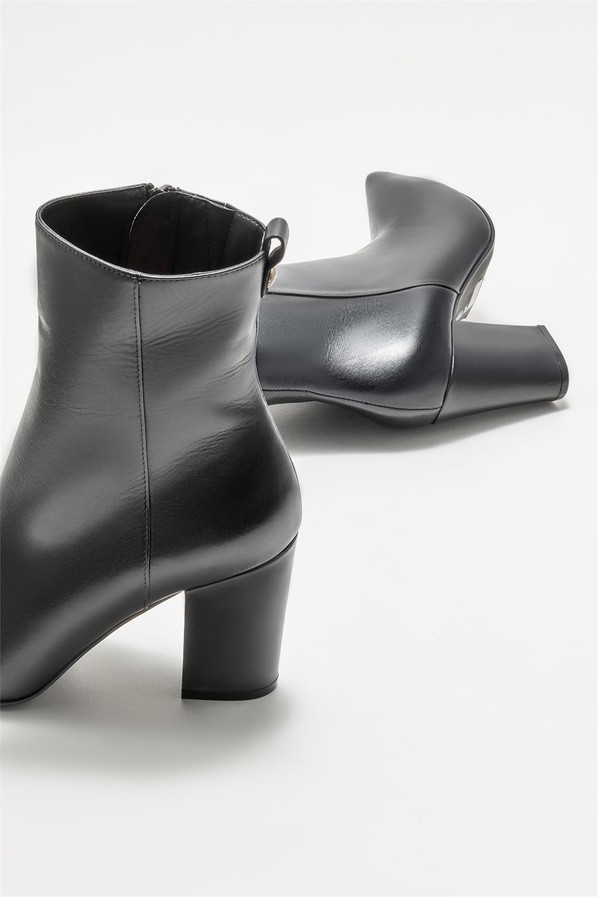 Siyah deri topuklu kadın bot - Elle Shoes