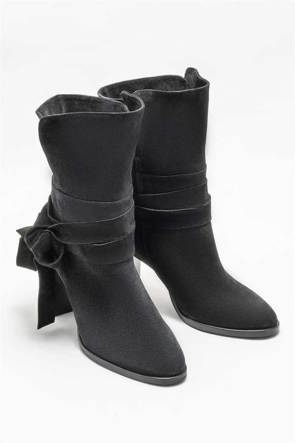 Siyah deri topuklu kadın bot - Elle Shoes