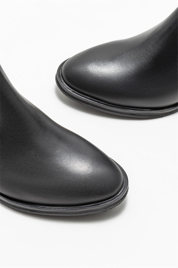 Siyah deri topuklu kadın bot - Elle Shoes