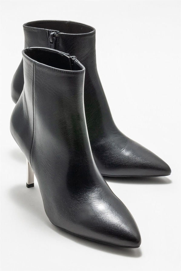 Siyah deri topuklu kadın bot - Elle Shoes