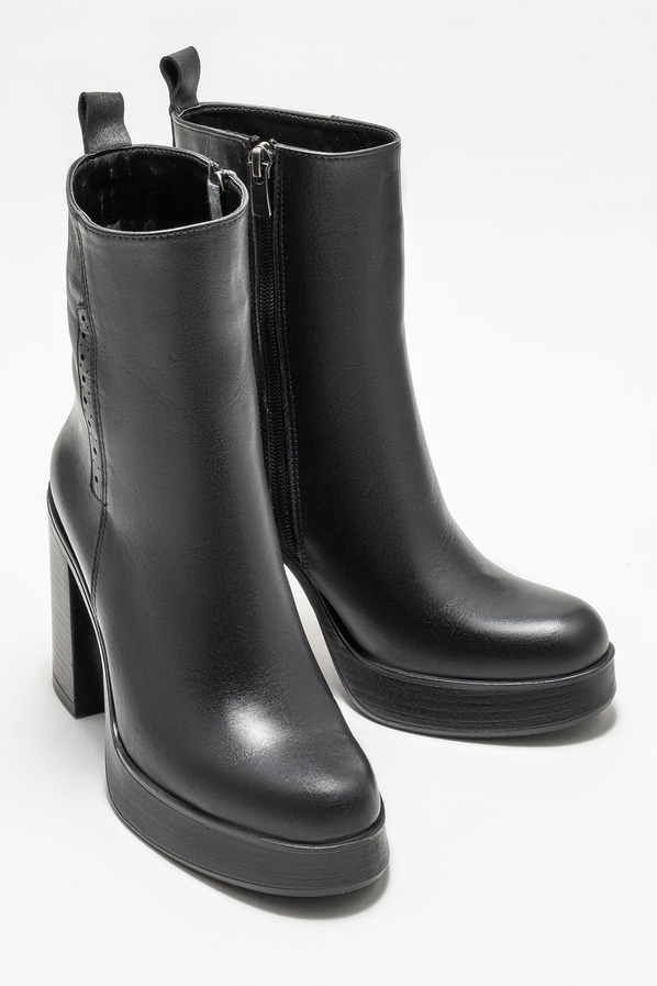 Siyah deri topuklu kadın bot - Elle Shoes