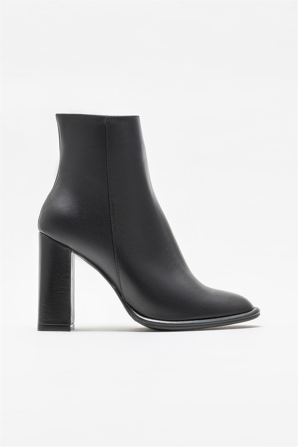 Siyah deri topuklu kadın bot - Elle Shoes
