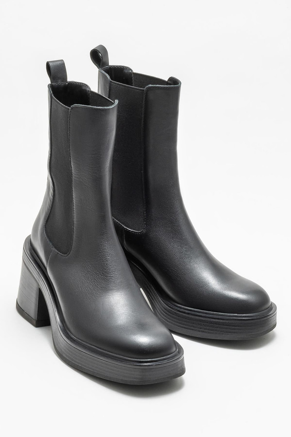 Siyah deri topuklu kadın bot - Elle Shoes