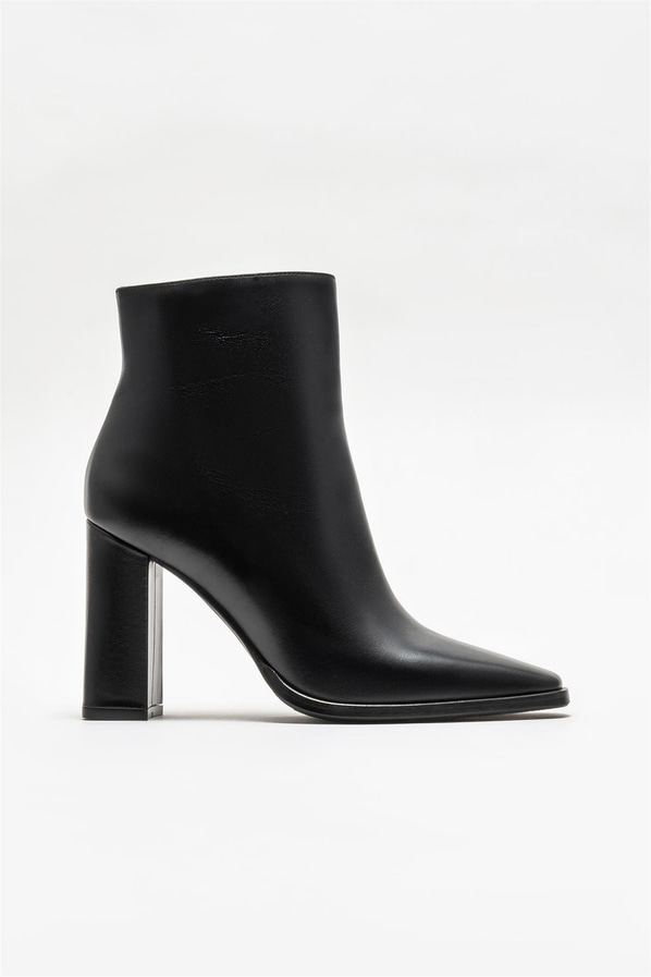Siyah deri topuklu kadın bot - Elle Shoes