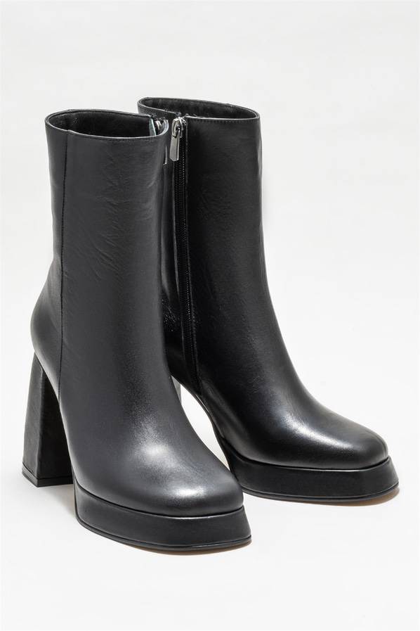 Siyah deri topuklu kadın bot - Elle Shoes