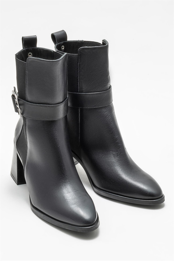 Siyah deri topuklu kadın bot - Elle Shoes