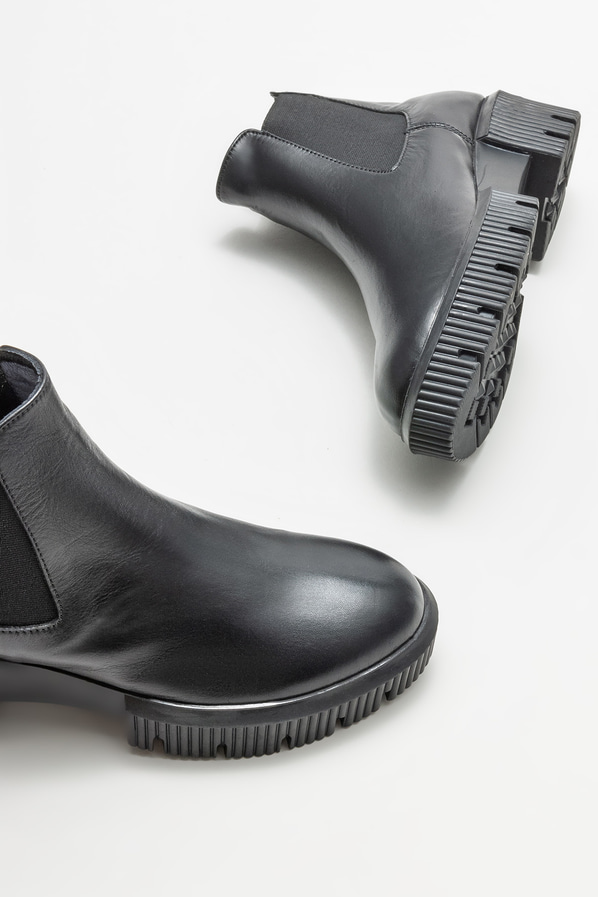 Siyah deri topuklu kadın chelsea bot - Elle Shoes