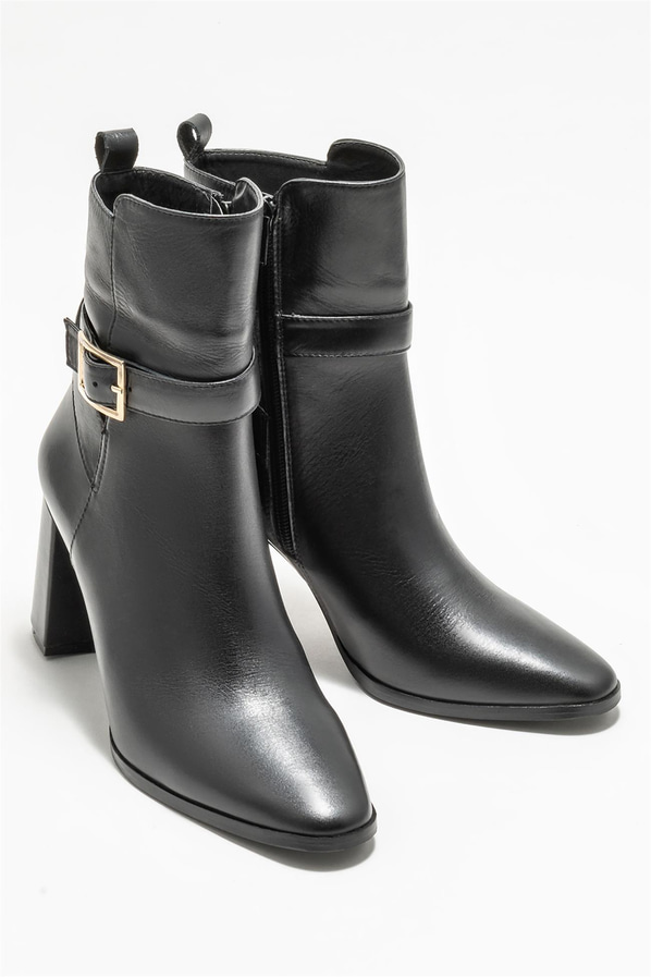 Siyah deri topuklu kadın bot - Elle Shoes
