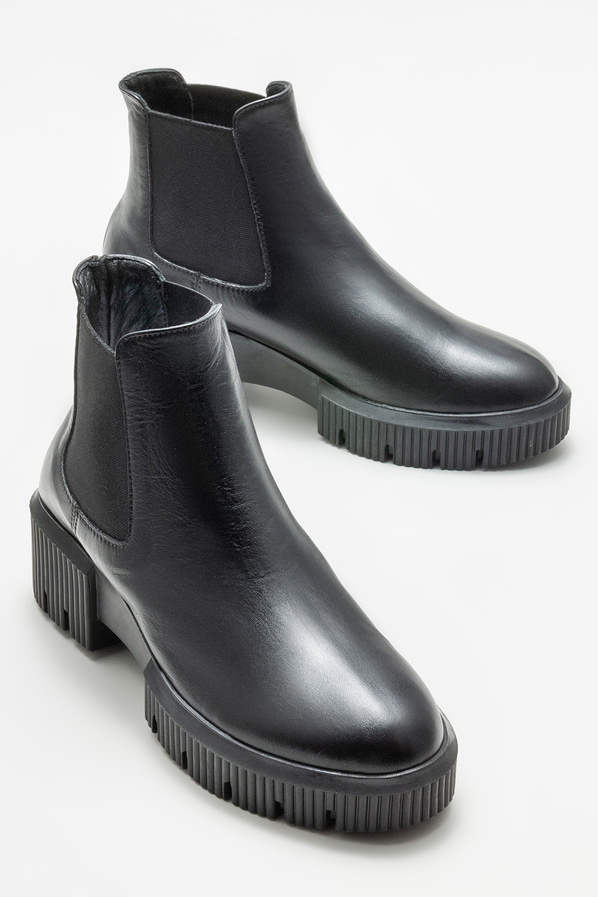 Siyah deri topuklu kadın chelsea bot - Elle Shoes