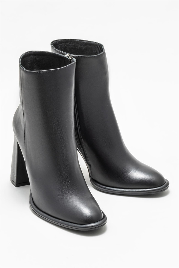 Siyah deri topuklu kadın bot - Elle Shoes