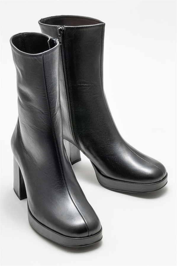 Siyah deri topuklu kadın bot - Elle Shoes