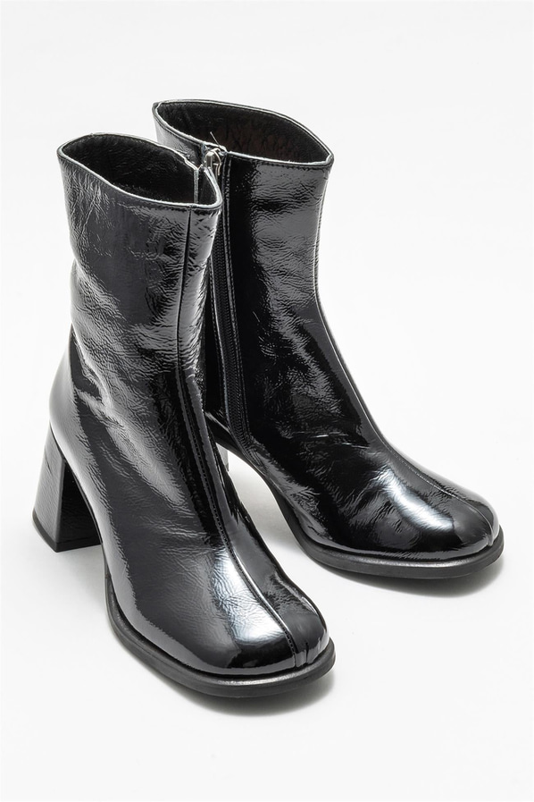 Siyah deri topuklu kadın bot - Elle Shoes