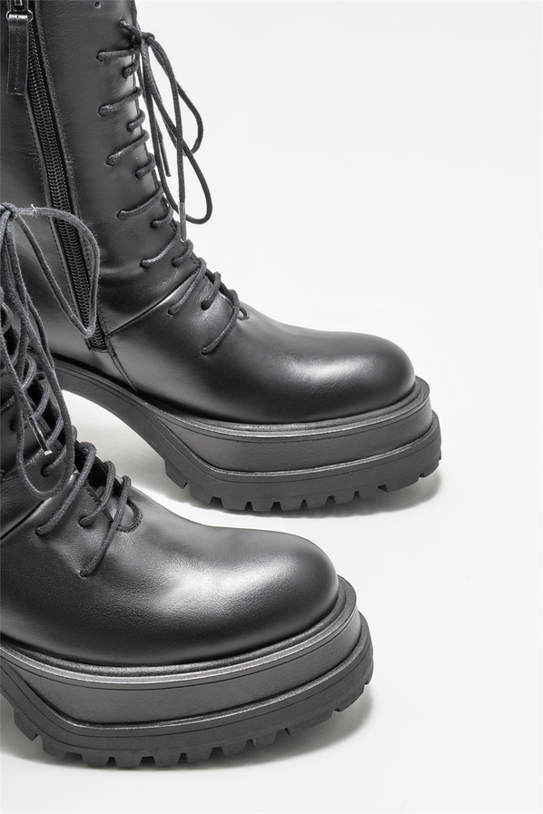 Siyah deri topuklu kadın bot - Elle Shoes